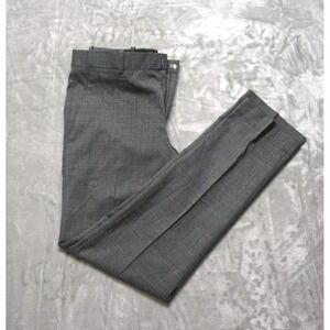 Perry Ellis Slim Fit Men's Dress Pants 30x30 Grey Plaid Polyester Blend
